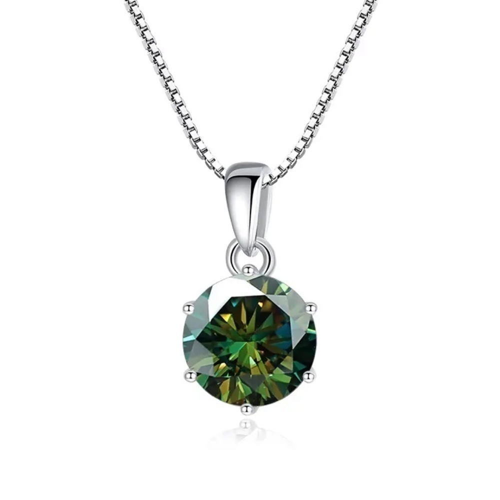 1ct Dark Green Moissanite Round 18K 925 Necklace NEW